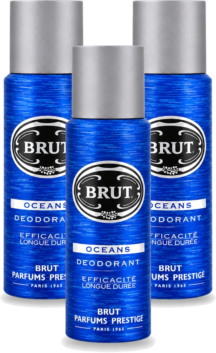 3 x Brut - Deodorant - Spray - Oceans - Fris & maritiem aroma - 200ml - Voordeelverpakking - 3 stuks