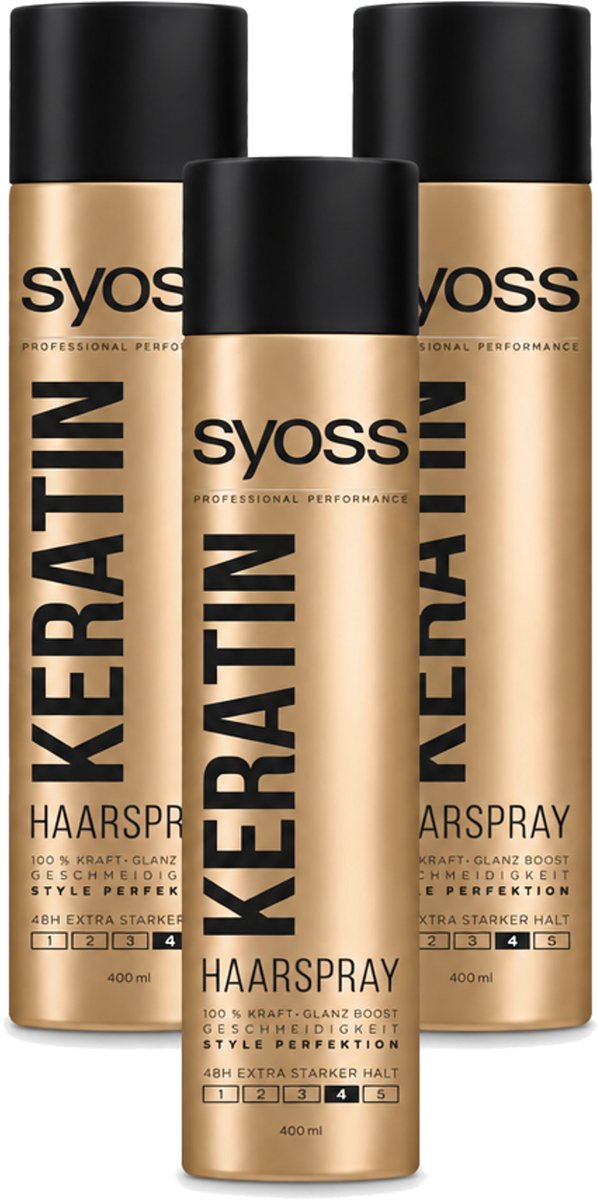 3 x Syoss – Haarspray – Keratin Hold 4 – 400 ml - Voordeelverpakking - 3 stuks
