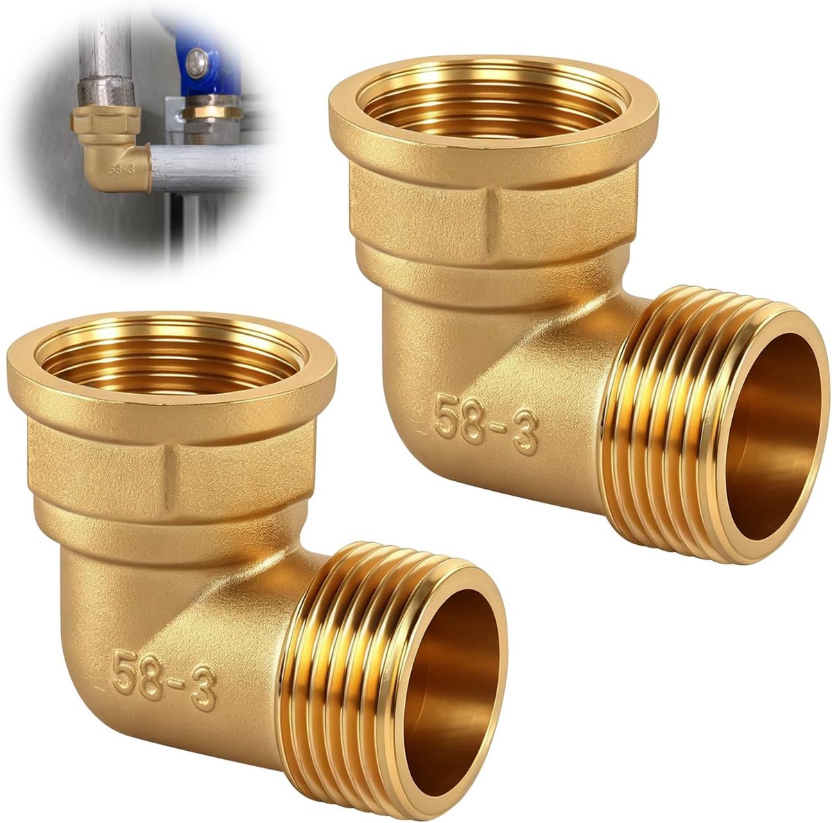 Brass Angle 90°, 2 Pcs 1 Inch Movable Screw Connection 1" AG/IG Brass Arc Plumbing Fittings Angle, DN25 Angle Screw - ShopVlot