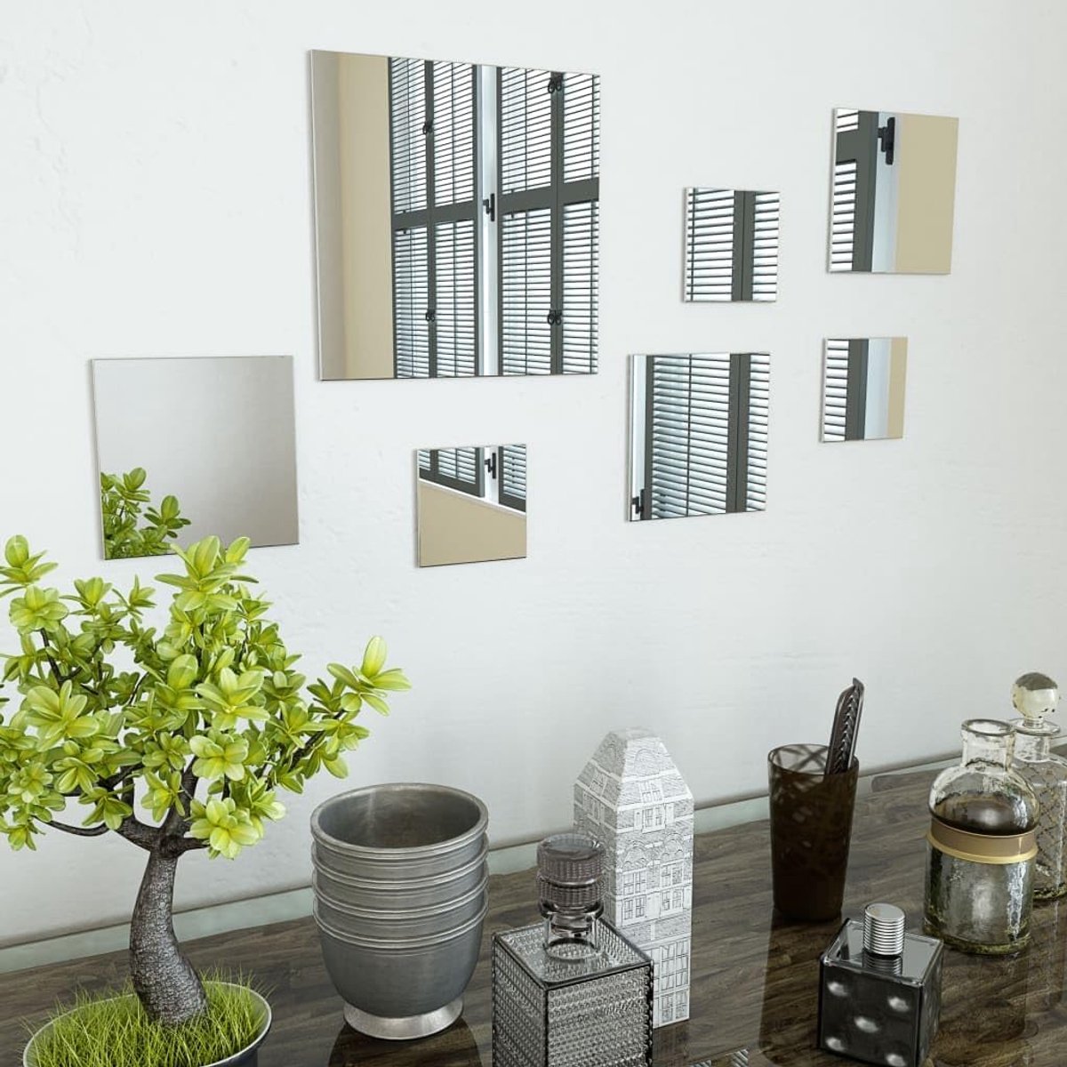 Wandspiegelset vierkant glas