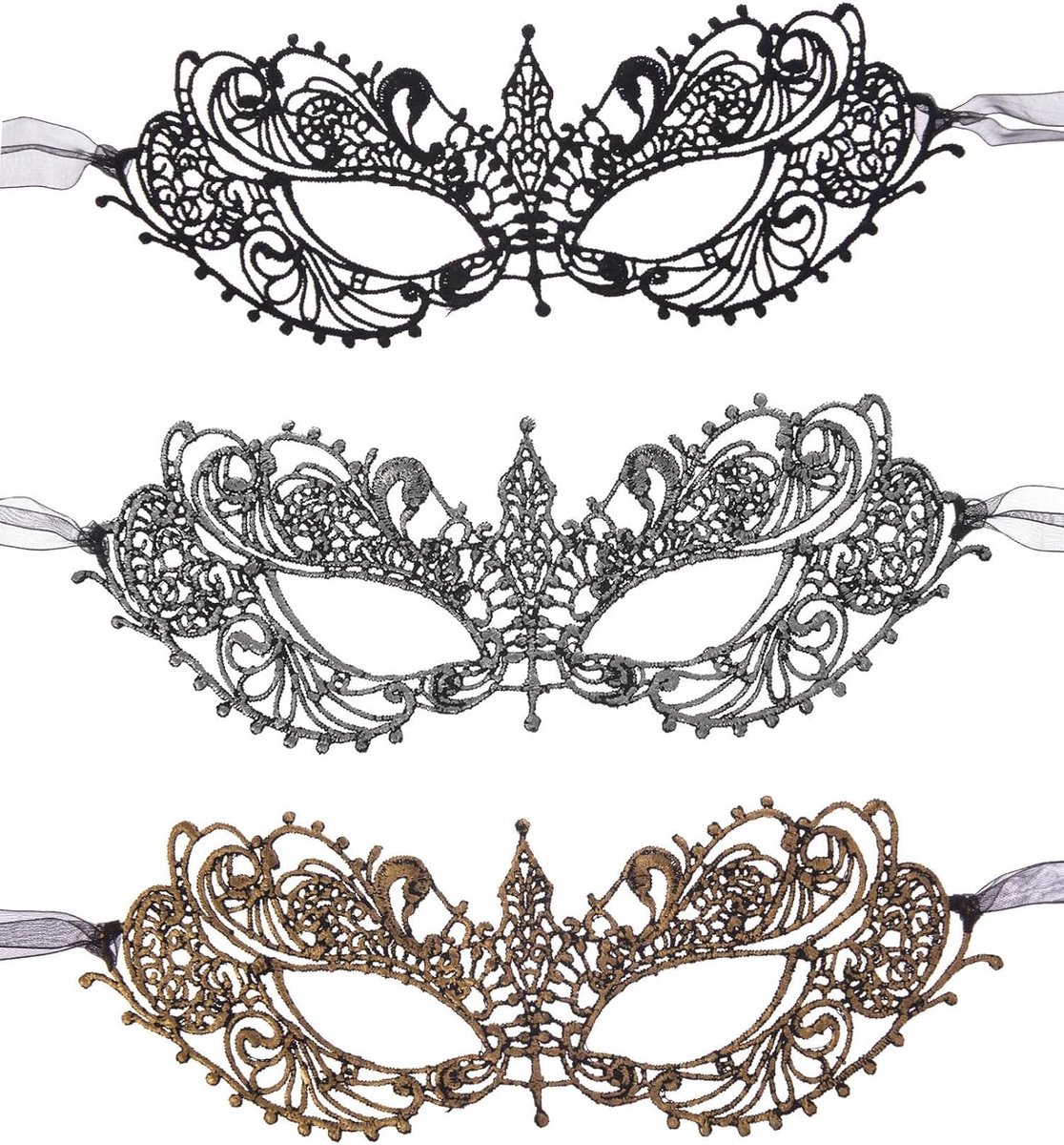 Masker voor gemaskerd bal, 3 stuks kanten masker voor dames, kant, kanten masker, Venetiaanse maskers, geschikt voor damescarnaval en gemaskerde ballen