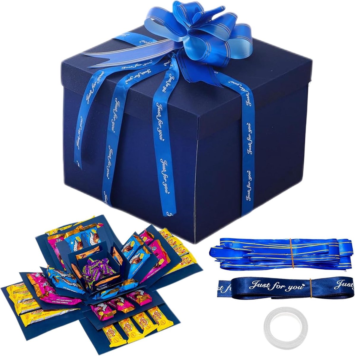 5-laagse explosiebox, creatieve explosiegeschenkdoos van papier, doe-het-zelf explosiebox verjaardag, mysteriedoos voor Valentijnsdag, verjaardag, trouwdag, Kerstmis (blauw)