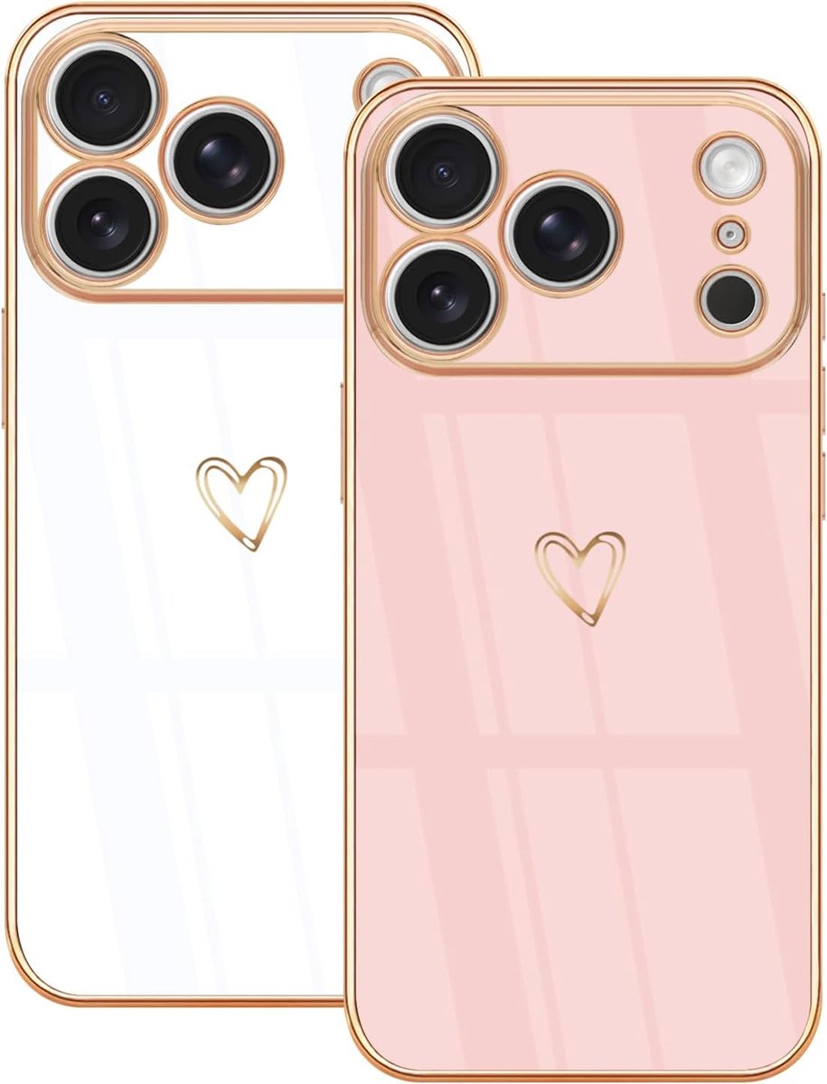 Set van 2 hoesjes voor iPhone 17 Pro Max, telefoonhoes met hartpatroon, zachte thermoplastische polyurethanen (TPU)-siliconen, stootvaste bumper, beschermhoes voor iPhone 17 Pro Max