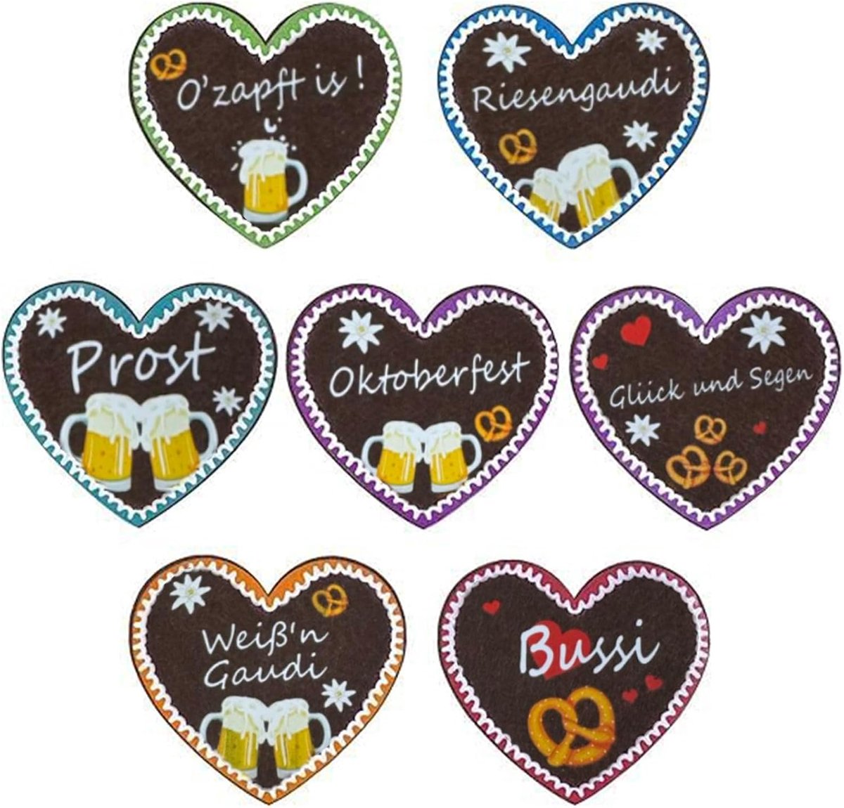 7pcs Pins Anstecker Oktoberfest Herz Oktoberfest Pin Dirndl Accessoires Dames Lebkuchenherzen Deko