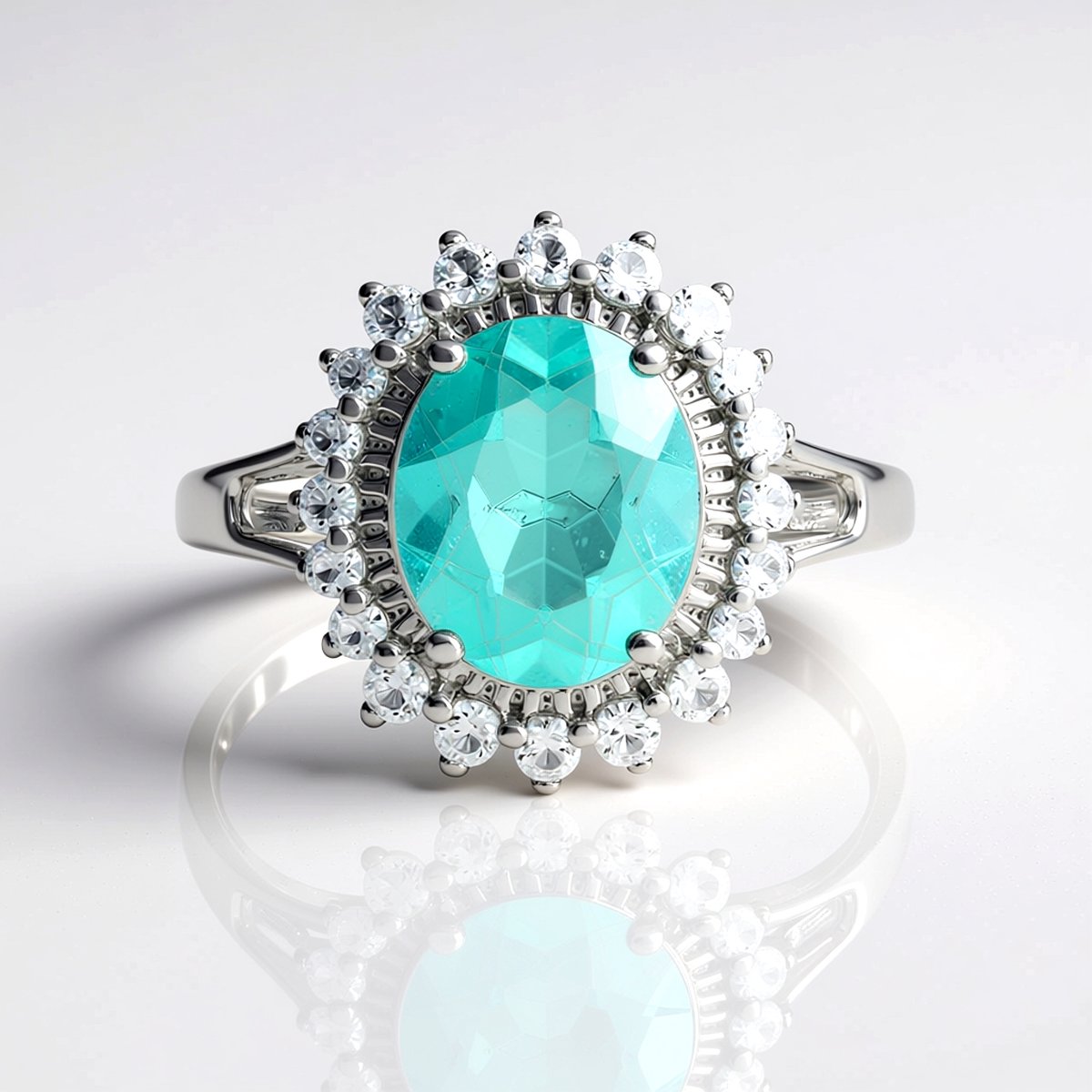 Cavill - Zilveren Ring met 3,28 ct Blauwe Paraiba Kwarts - Platina Geplatineerd Zilver - Ovaal Sprankelend met Tanzaniaanse Zirkonia - Elegant