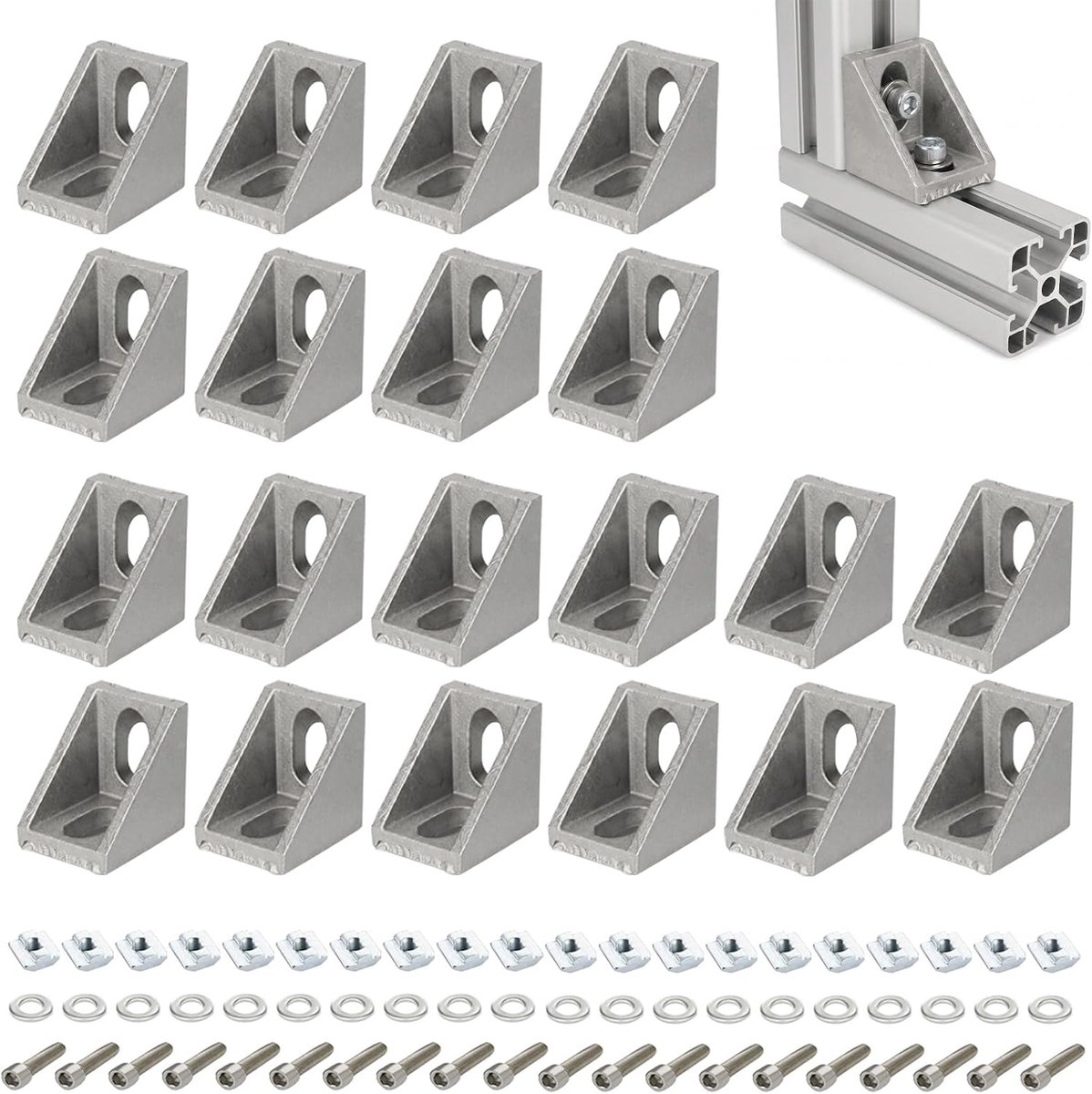 20 stuks aluminium profielen 20 x 20 mm, compatibel met 6 mm groefprofielen
