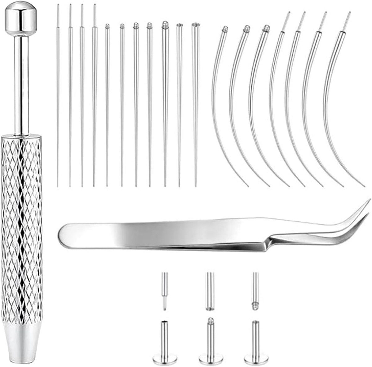 Piercing-tangenset, 13 stuks, roestvrij staal, invoerhulp, piercing, kogelopdraaier, oorgaatstekerset, body stretching piercings, kit assistant tool voor oor, neus, lip, buik