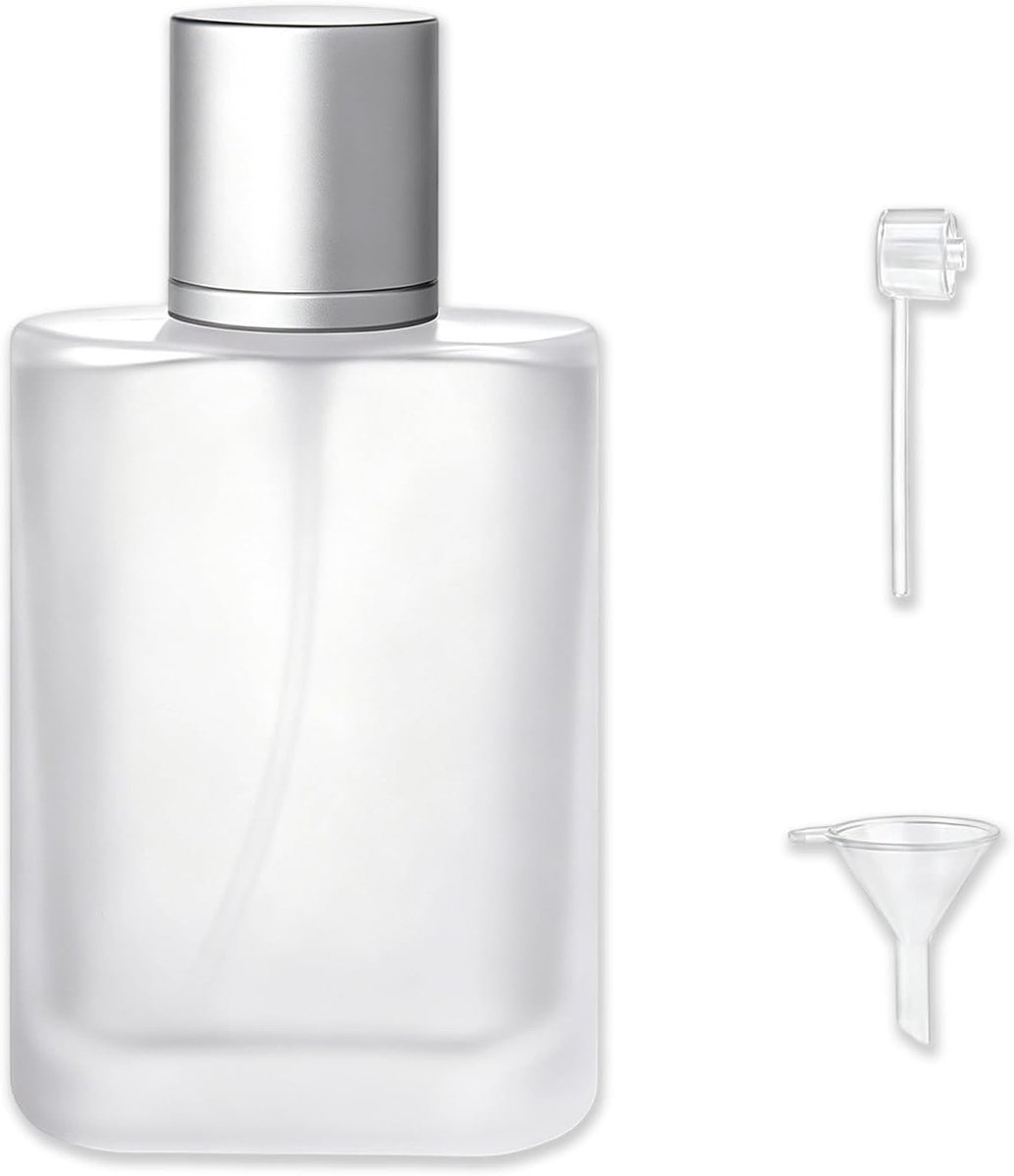 1 stuk 50 ml glazen spuitfles, navulbaar, parfumfles, herbruikbaar, leeg, met trechter, geschikt voor vergaderingen, werk, vakantie