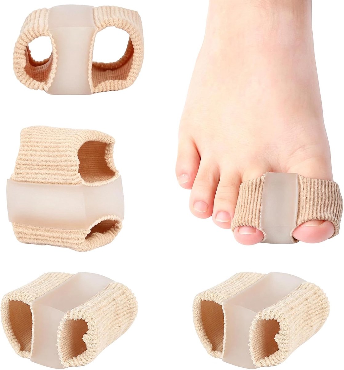 4 stuks teenspreiders, hallux valgus, teenspreider, twee maten, dubbele gesp, hoge elasticiteit, aanpasbaar, mannen en vrouwen, maat S