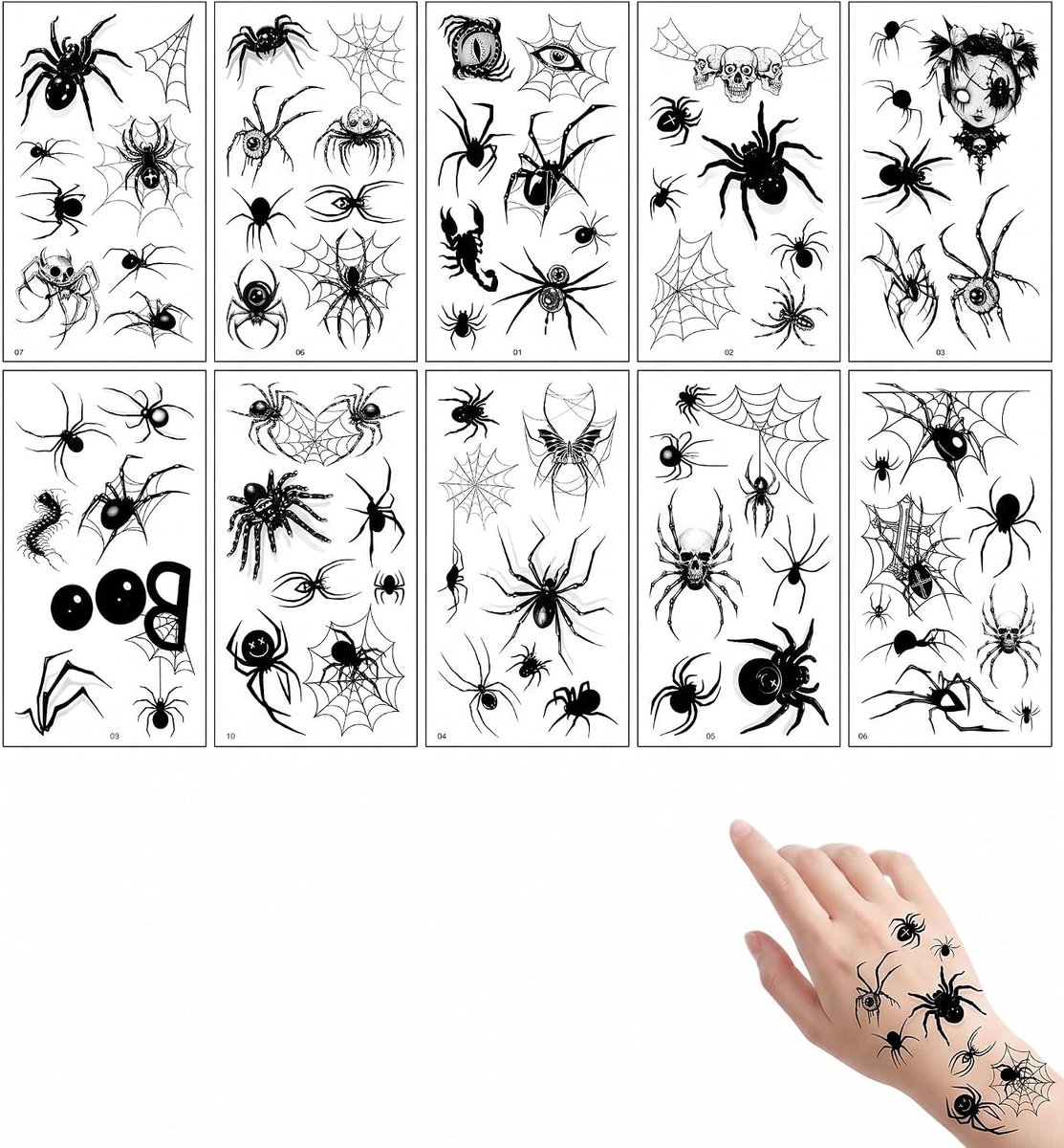 Halloween, 10 stuks, huidvriendelijk, in water oplosbaar, Easy-Peel-design voor kostuums, carnaval en feesten, wasbaar en zacht voor de huid