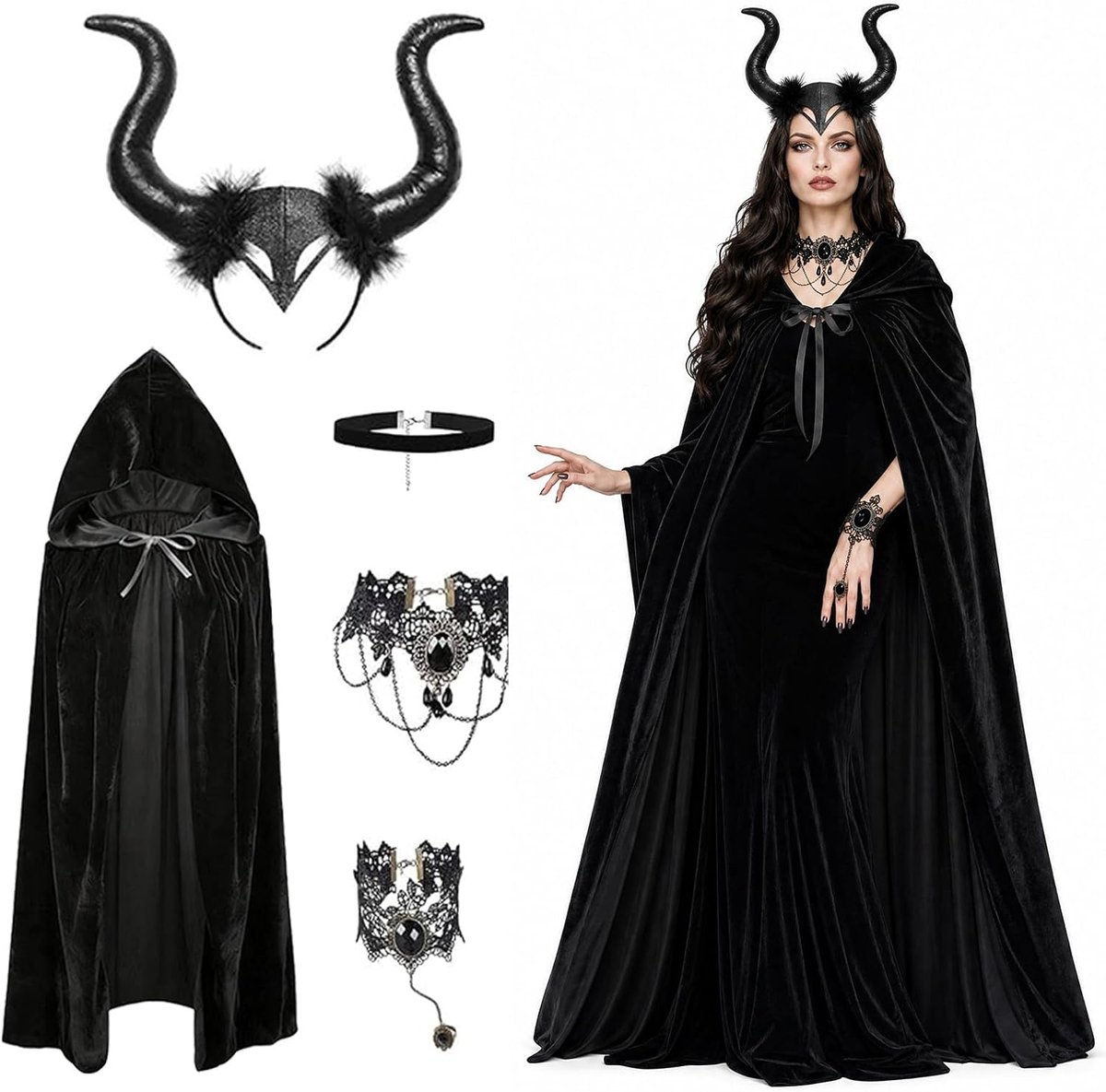 Cape met capuchon van velours, Halloween-vampiercape, uniseks, Halloween-kostuum voor volwassenen