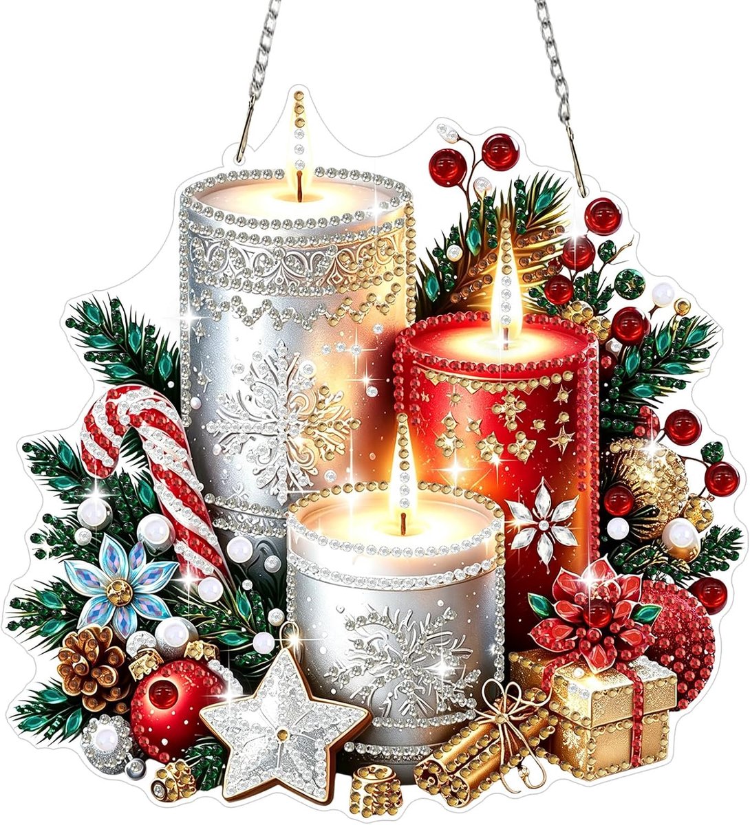 Kerstdieren diamant schilderij opknoping ornament met ketting, kat diamant schilderij hanger kits voor volwassenen beginners kinderen, diamant kristal edelsteen kunst ambachten kit cadeau