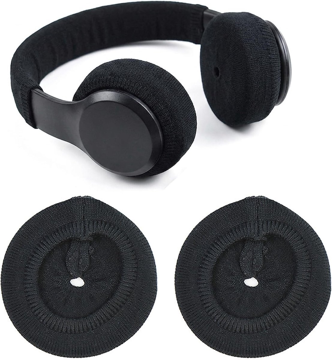 1 paar hoofdtelefoonhoezen, zweetbescherming, wasbaar, gebreide stof, rekbaar, oorbescherming voor hoofdtelefoon van 6 tot 7,5 cm, ideaal voor sport, gym en gaming, zwart