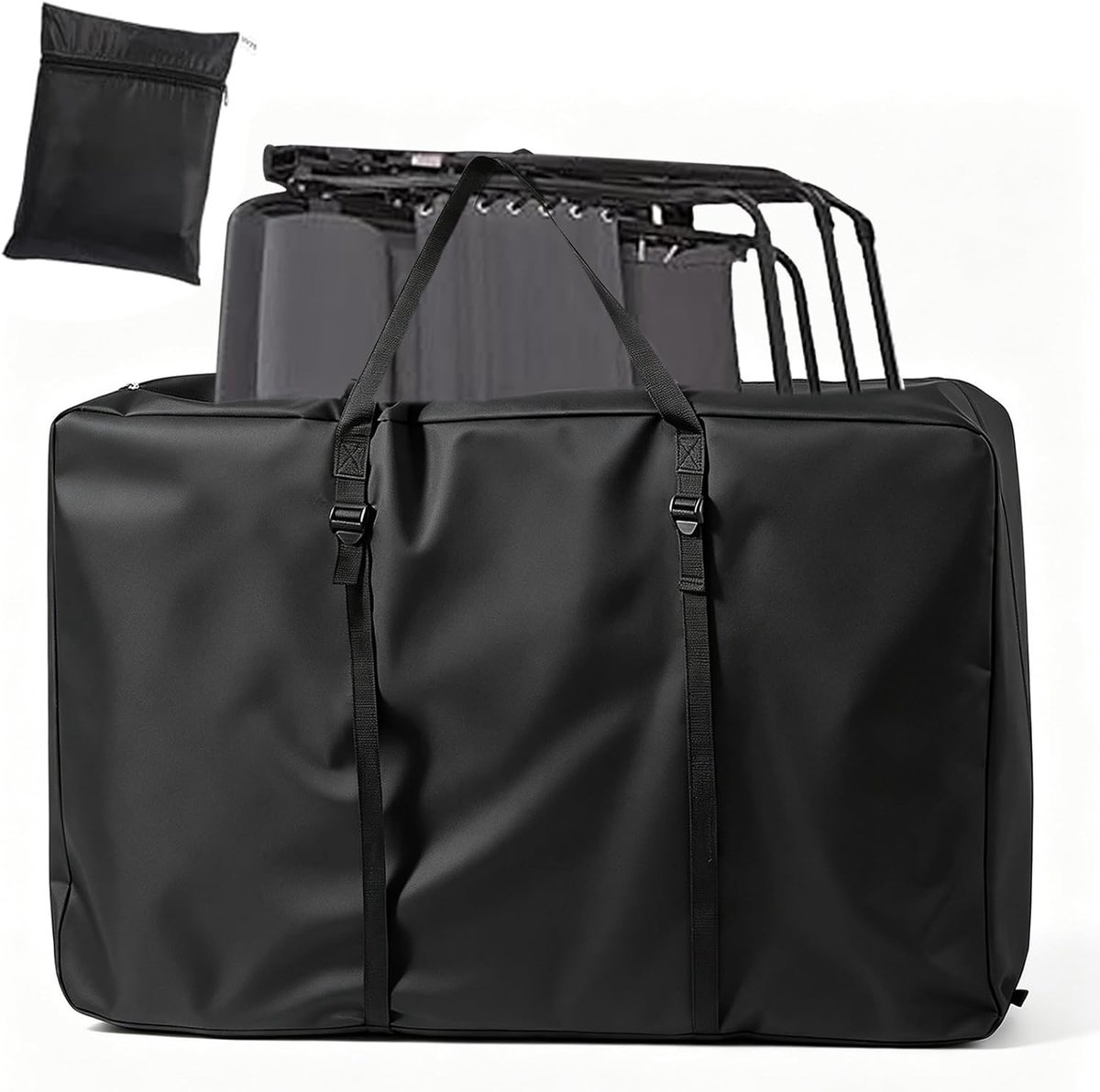 Opbergtas voor campingstoel, 600D Oxford opbergtas, tuinkussens met ritssluiting en tas, bekleding, outdoor, voor klapstoel, ligstoel, rolstoel (110 x 74 x 28 cm)