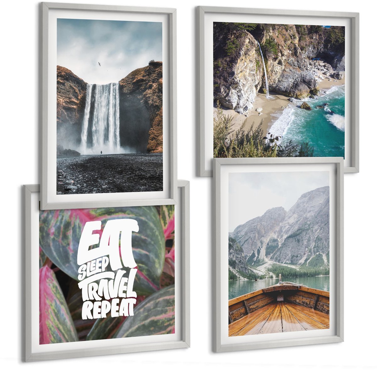 Coloray 4-Delige Schilderij Set - Waterval Bergen Reizen Natuur Lodz | Vegetatie - 40 x 40 cm En 40 x 60 cm - Muurdecoratie - Interieur Decoratie - Wanddecoratie