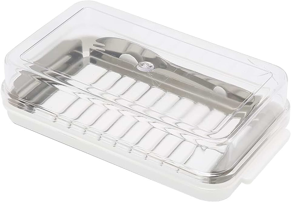 Dailygoods- Botersnijdercontainer Roestvrij Staal - Onbreekbare Plastic Deksel - Boterhouder met Mes - Duurzaam - Grote Capaciteit - Glad en Dikte Randen
