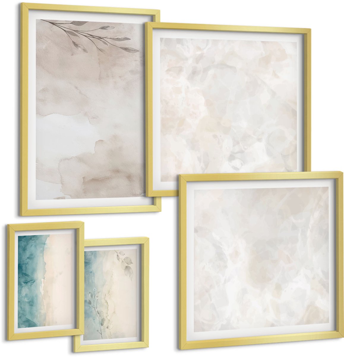 Coloray 5-Delige Schilderij Set - Subtiele Aquarelverftextuur - 50 x 50 cm, 20 x 30 cm En 40 x 60 cm - Decoratieve Schilderijen - Wanddecoratie - Hal - Moderne Wanddecoratie