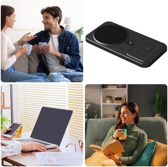 Bekerwarmer, drankverwarmingspad, onderzetter, melkdrank, telefoon, klok - Draadloze elektrische bekerwarmer voor thuis, kantoor, bureau, keuken, verjaardag, housewarming, Kerstmis - zwart — afbeelding 5