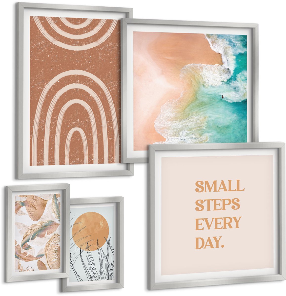 Coloray 5-Delige Schilderij Set - Winterlandschappen Met Watervallen En Het Noorderlicht - 20 x 30 cm - Muurdecoratie - Schilderijen Set - Woonkamer - Interieur Decoratie