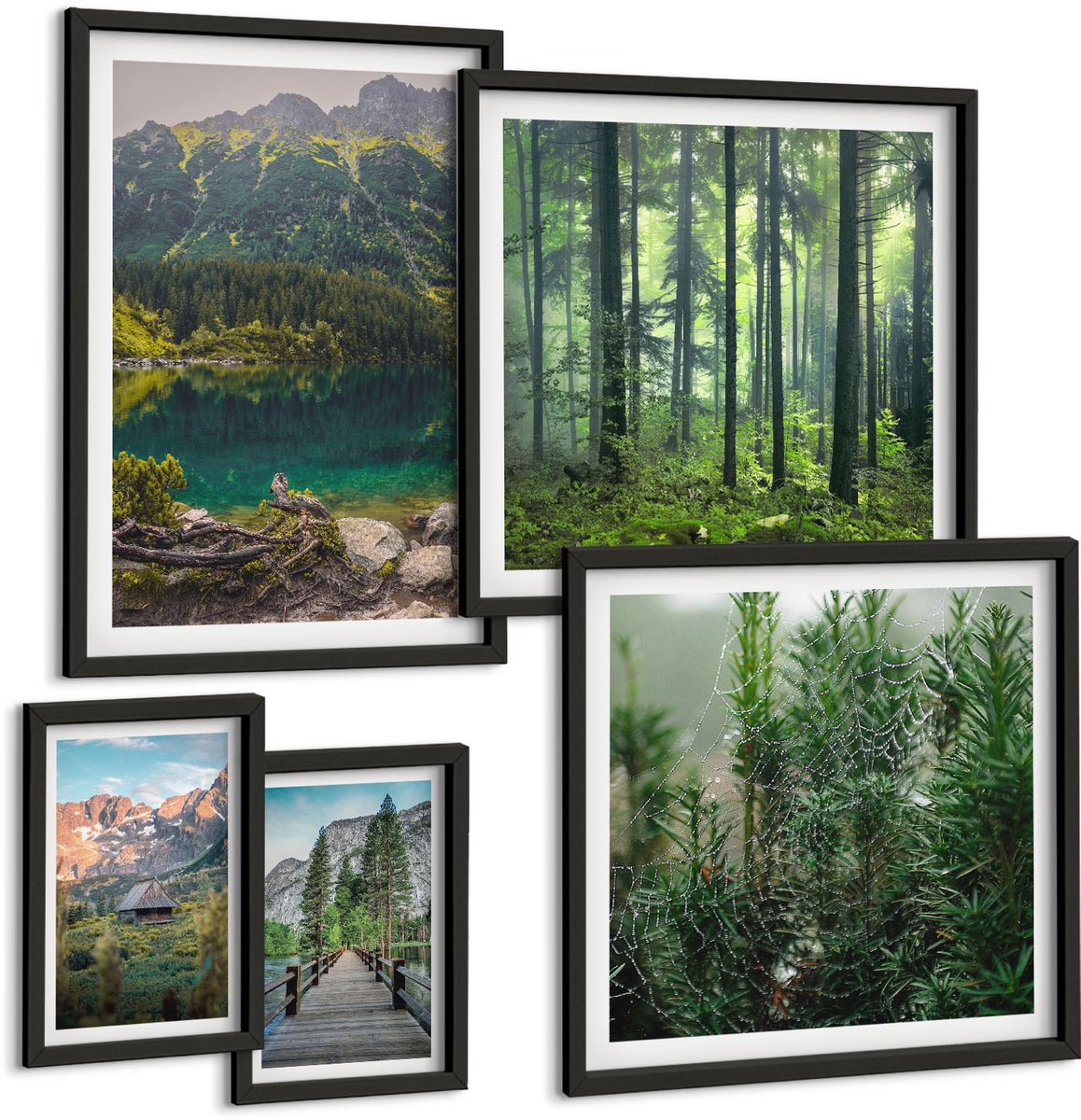 Coloray 5-Delige Schilderij Set - Natuurlandschappen Met Uitzicht Op Bergen En Bossen - 50 x 50 cm, 20 x 30 cm En 40 x 60 cm - Wanddecoratie - Schilderijen Set - Interieur - Moderne Wanddecoratie