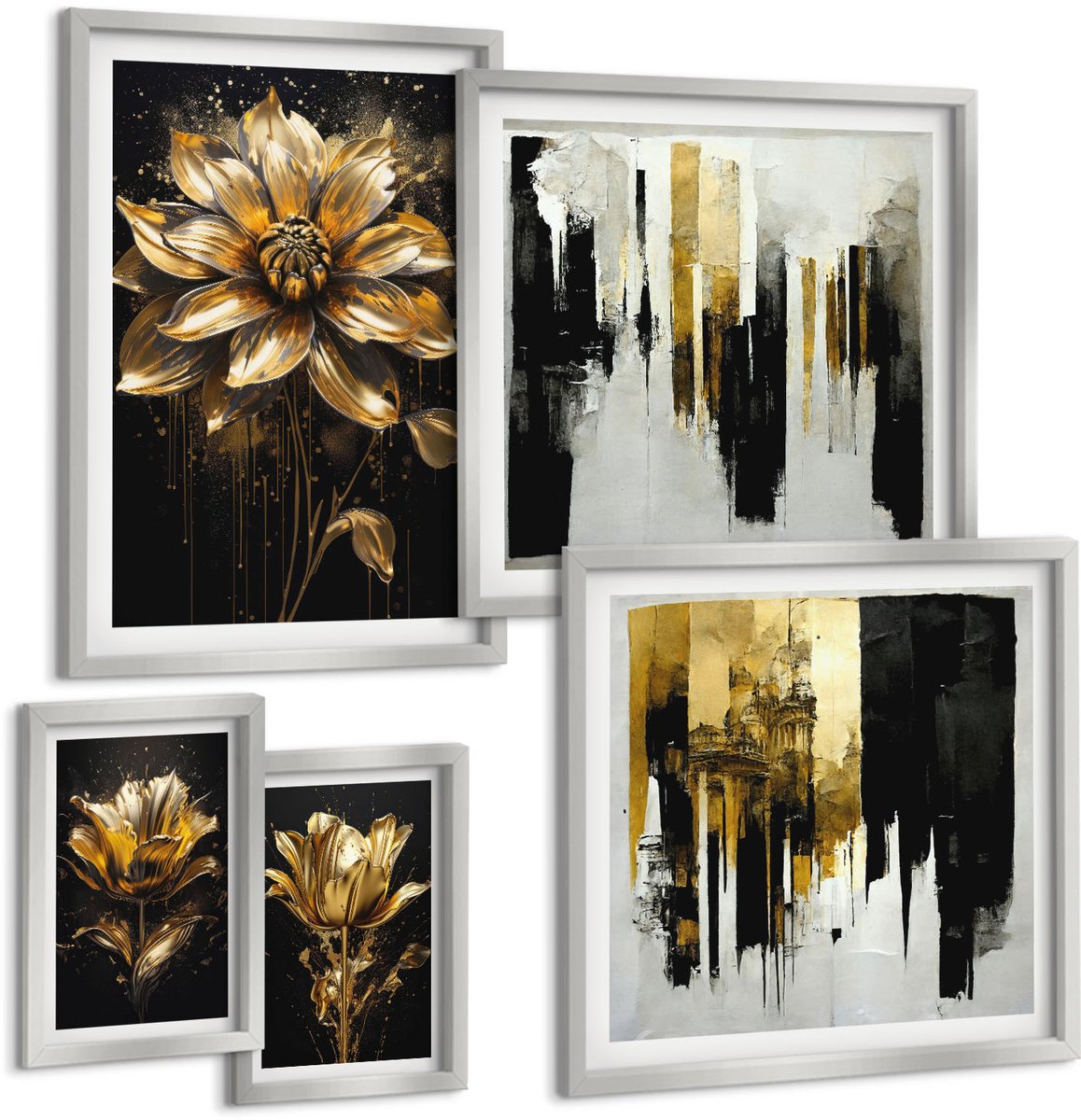 Coloray 5-Delige Schilderij Set - Abstracte Schilderpatronen En Twee Handen - 20 x 30 cm - Wanddecoratie - Muurdecoratie - Moderne Interieurdecoratie - Moderne Wanddecoratie