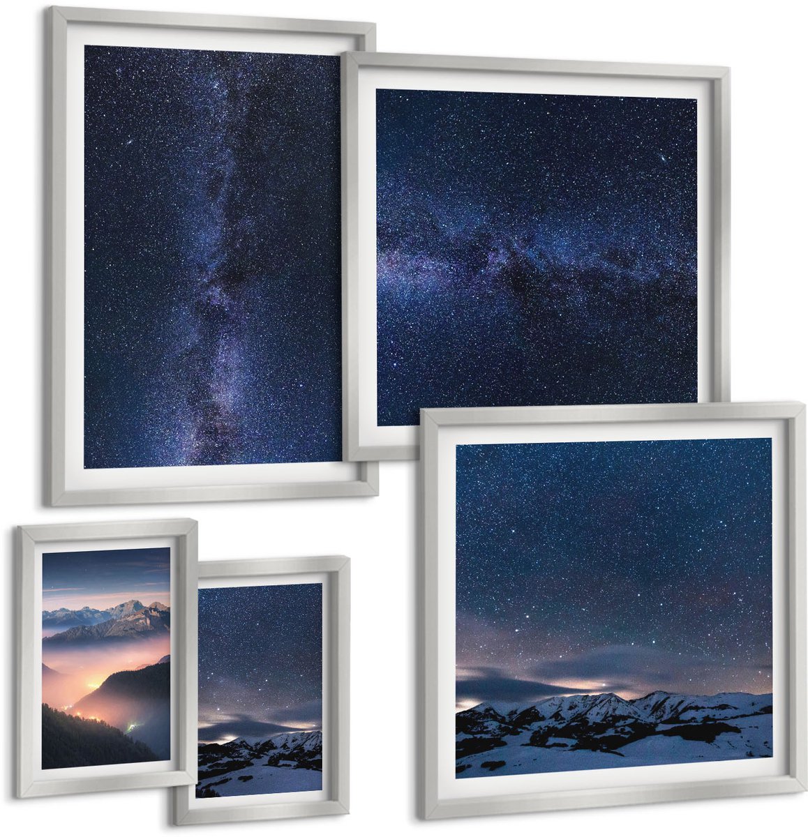 Coloray 5-Delige Schilderij Set - Uitzichten Op Kuststeden In Stijlvolle Illustraties - 20 x 30 cm - Wanddecoratie - Muurdecoratie - Woonkamer