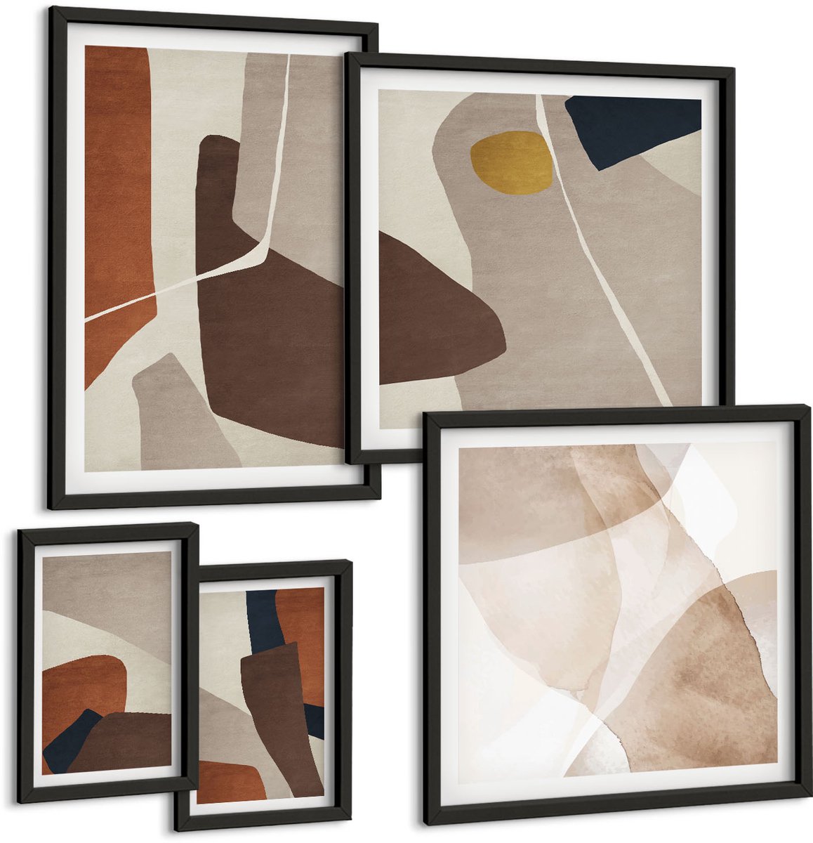 Coloray 5-Delige Schilderij Set - Abstractie Van Vormen En Structuren In Een Moderne Stijl - 50 x 50 cm, 20 x 30 cm En 40 x 60 cm - Muurdecoratie - Decoratieve Schilderijen - Wohnzimmer - Woonkamer Decoratie