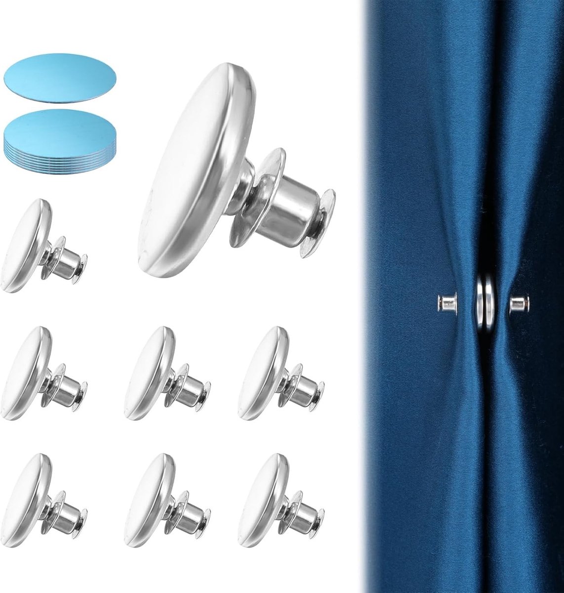Douchegordijnclips - Zilver - Set van 8 - Magnetische Sluiting - Voor Douchegordijnen en Raamgordijnen