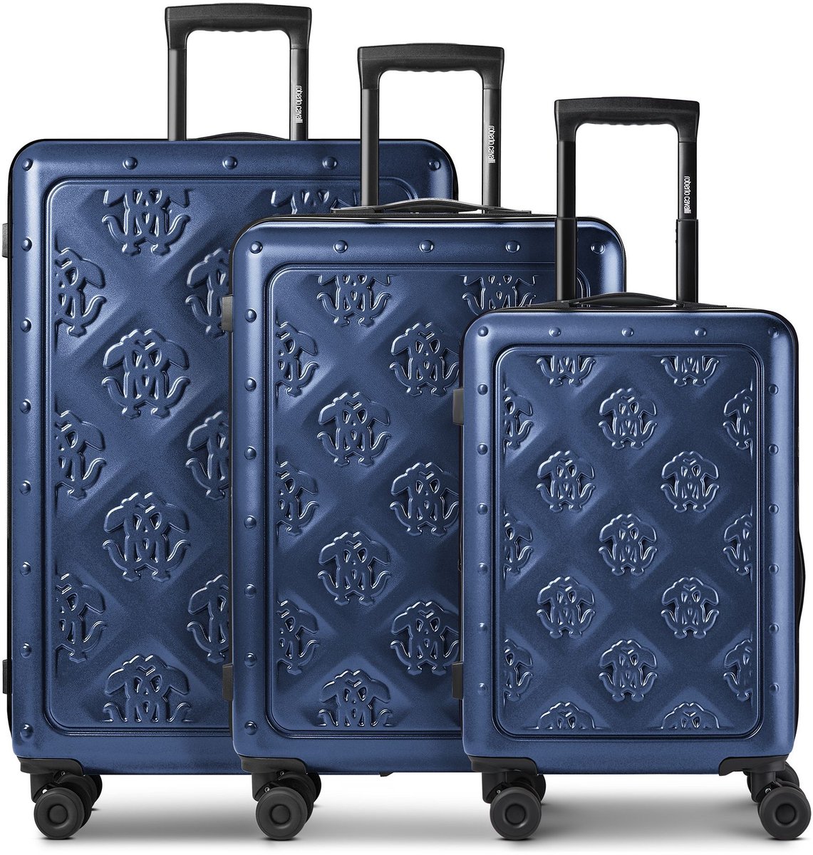 Roberto Cavalli Florence 4 wielen Kofferset 3-delig met uitbreidingsplooi - Harde bagage - TSA slot - navy
