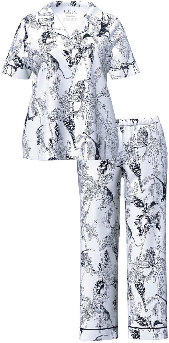 Ulla Popken Dames - Pyjama safari kraag V-hals korte mouw - Off-white - Maat 42+