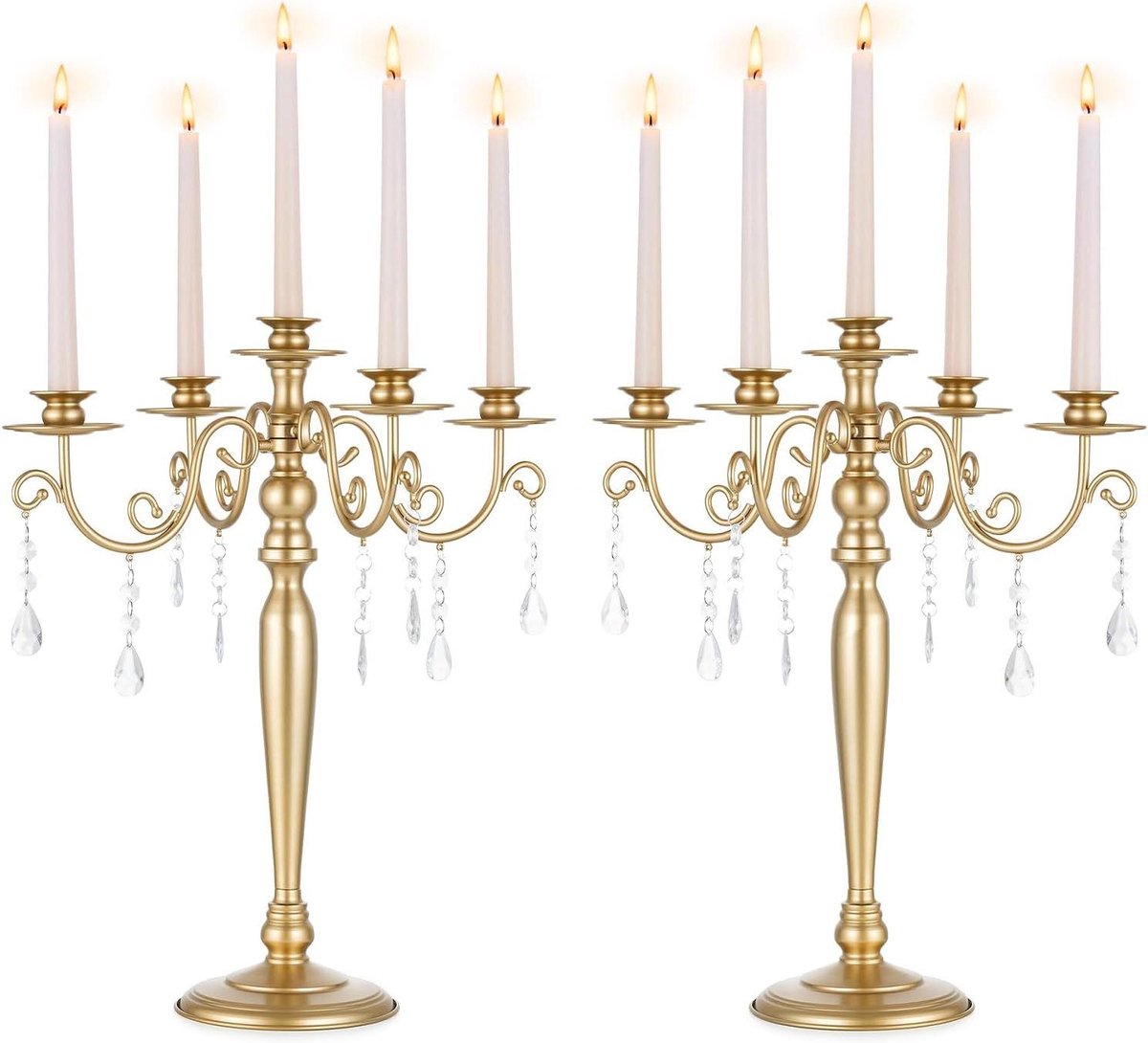 Kroonluchter Kandelaar - Tafeldecoratie - Feestelijke Decoratie - 5 Armige Stijl - 47.5 cm Hoog - Goudkleurig