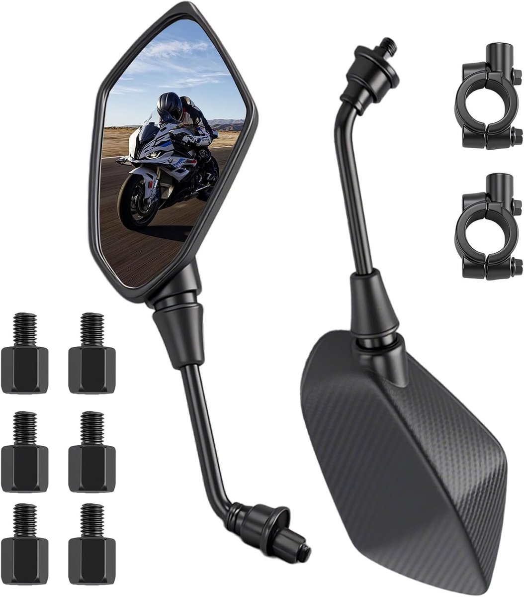 Motorfiets Spiegel Set 7/8 Inch met 22 mm Beugels en M8/M10 Bouten voor Motoren, Scooters en ATV's