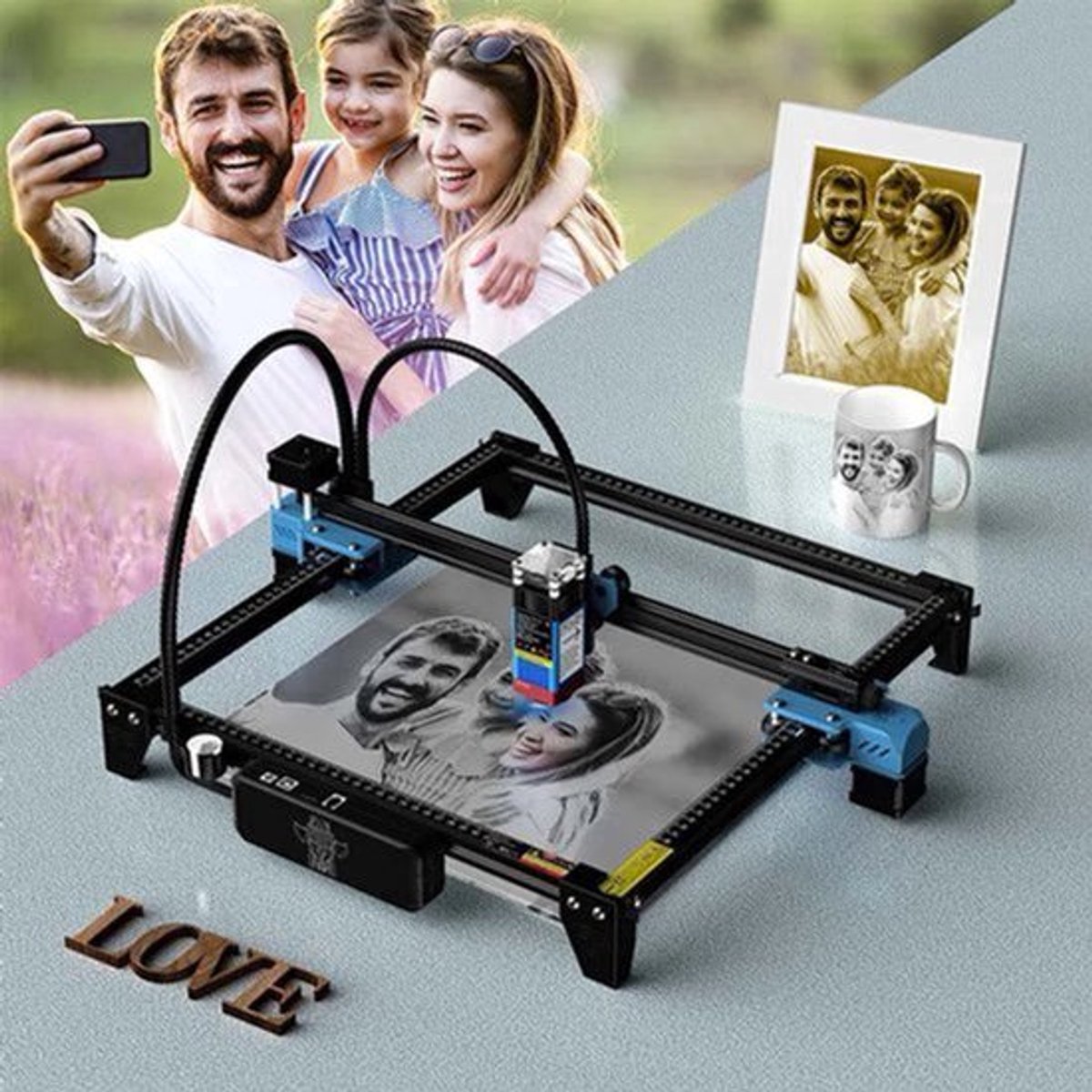Laser Graveermachine – Lasersnijder – Laser Cutter – CNC Graveur – Laser Etser – 5,5 Watt Vermogen – Werkoppervlak 300x300 mm