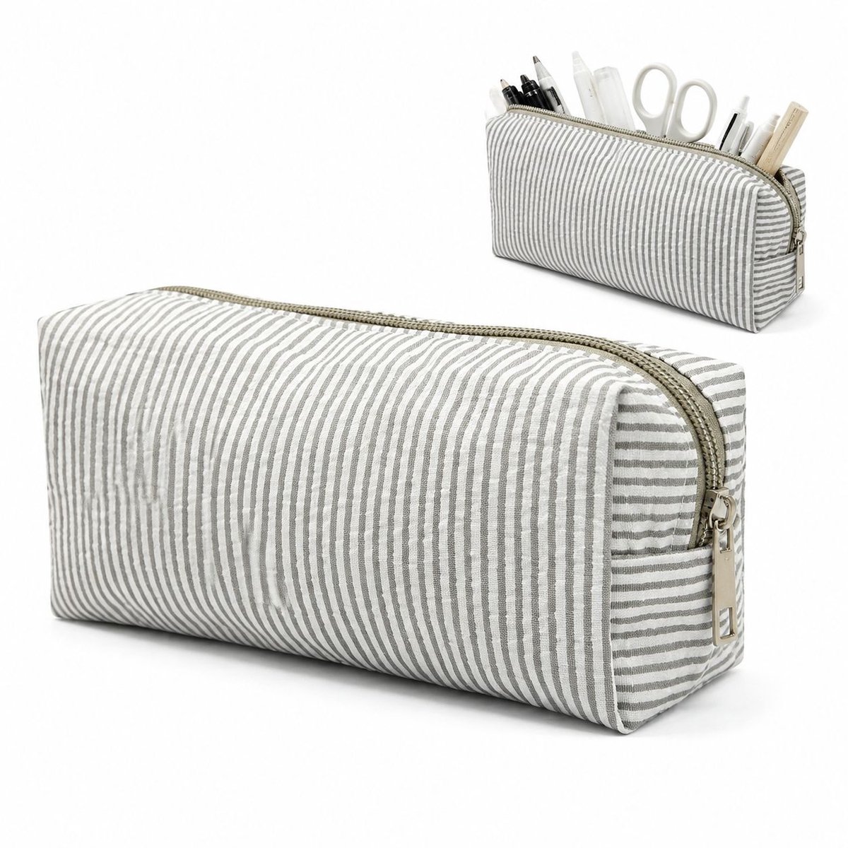 VHV - Etui - Grote Pennenzak - Duurzaam - Polyester - Soepele Rits - 21x7.5x8 cm -Voor School,Kantoor - Grijs