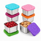 Namajunas - Set van 6 RVS Snackbakjes 180 ml met Siliconen Deksels - Vershoudbakjes - Snackbox - Herbruikbare snackdoosjes - Diepvriesbakjes - Lunchbox seal cup - BPA Vrij - Voorraadpotten voor dagopvang, reizen en maaltijdvoorbereiding - Snoeppot