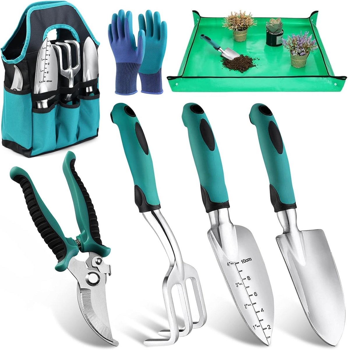 Tuingereedschap Set voor Planten - Tuinschep, Handhark, Snoeischaar en Transplantatie Gereedschap voor Tuinieren en Bloemen verzorgen