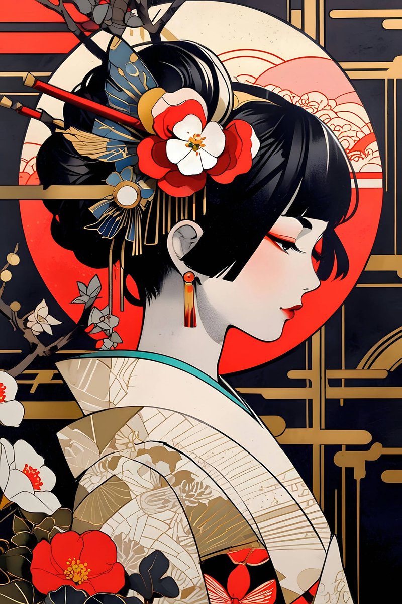 Geisha Kunst Poster - Geisha - Artistieke - Oosterse - Kunst - Japanse - posters - formaat 70x100cm - Wanddecoratie - L3061MT