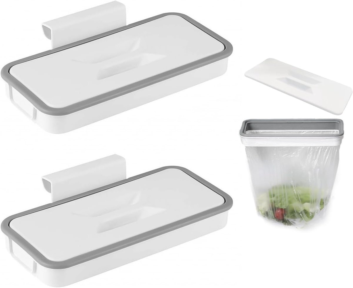 Afval Emmer - Hangende prullenbak - Vuilnisbak - Vuilniszakhouder 2-Pack - Hangende Vuilnisbak Kamperen - Opvouwbare Vuilnisbak Keuken - Draagbare Vuilnisbak Deksel - Wit - 23,5*10,2*3 cm