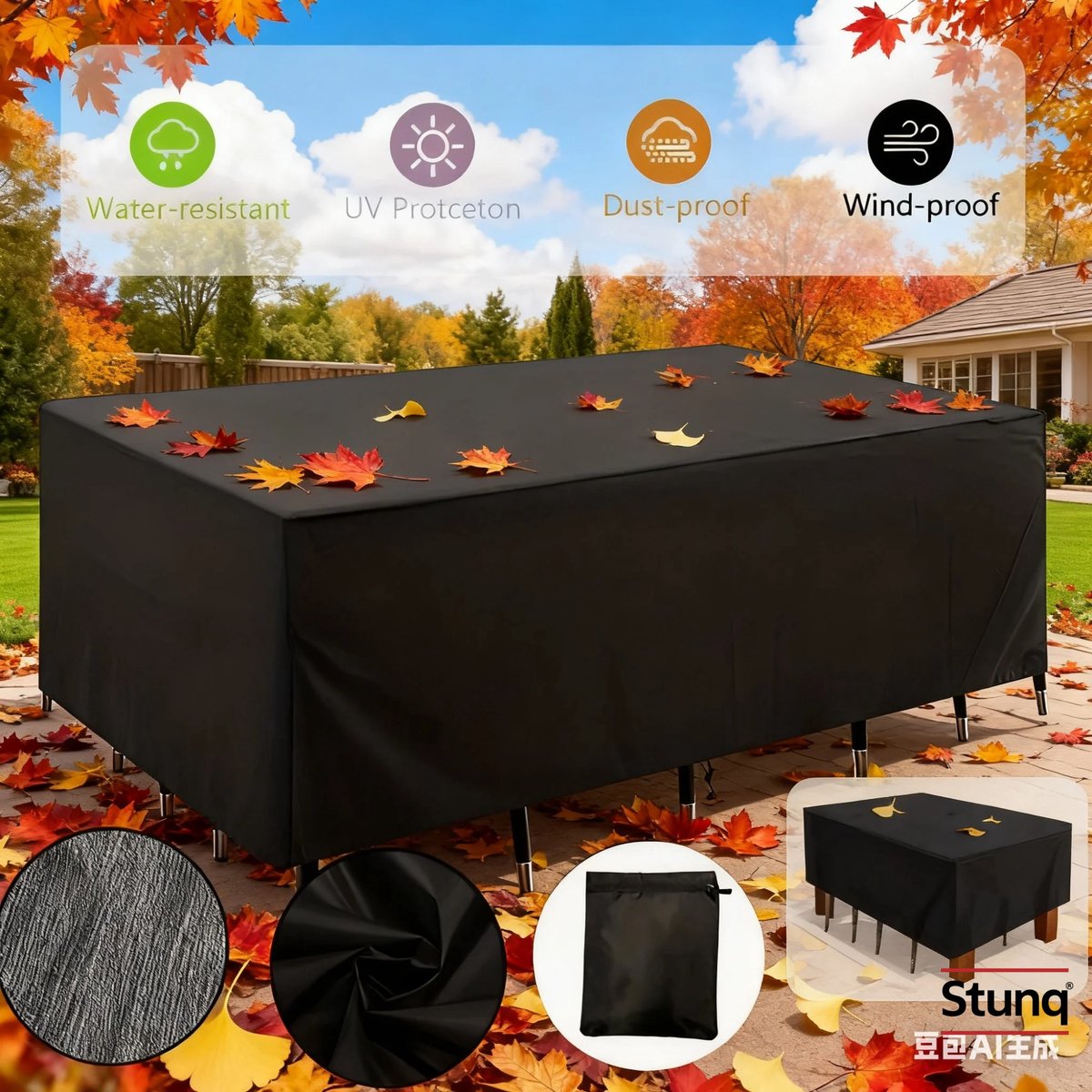 Stunq Tuinmeubelhoes zwart – waterdicht & UV-bestendig voor stoelen en banktafel
