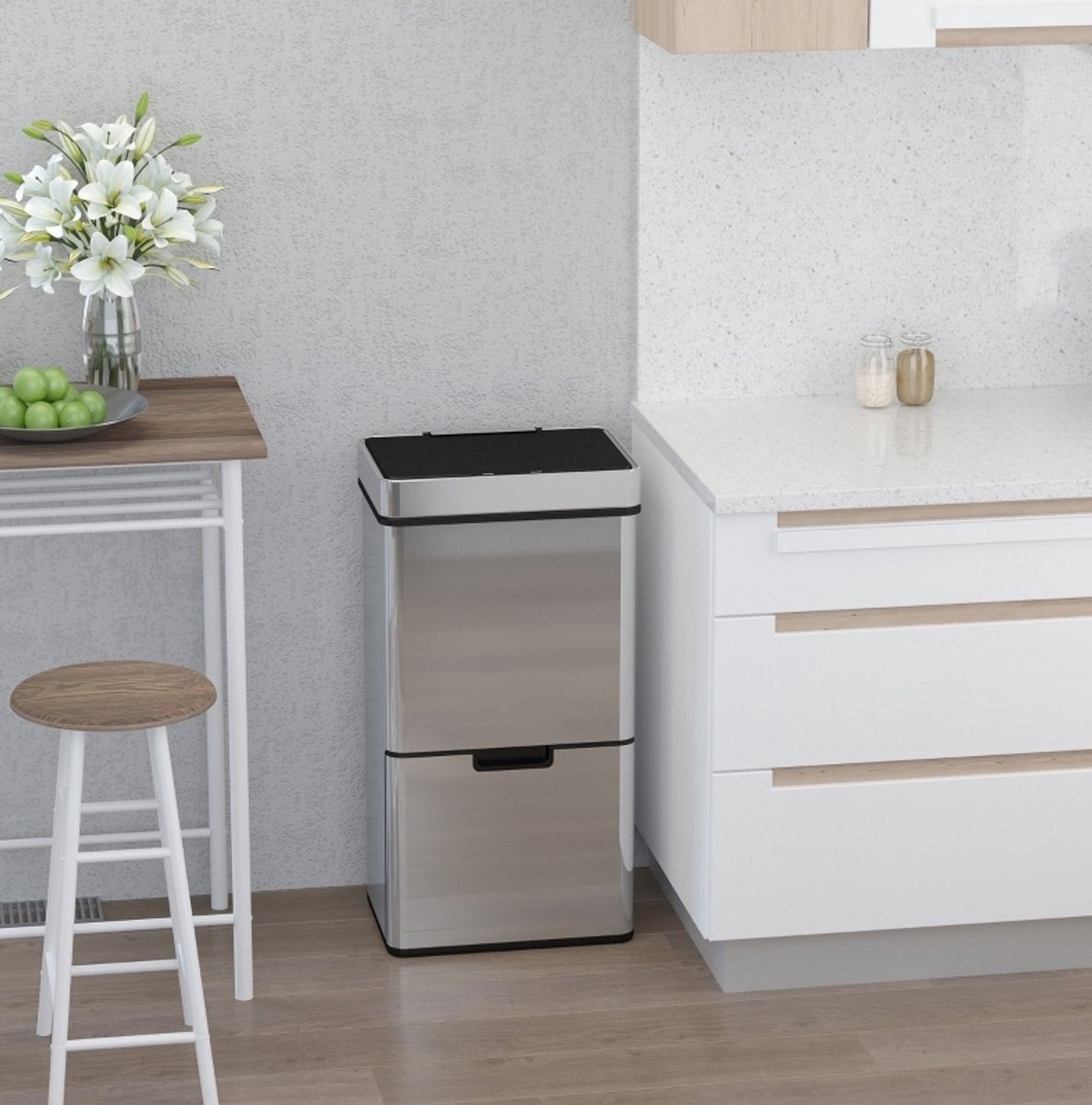 MODFU - Prullenbak - Sensor - Afvalscheidingsprullenbak - 72L - RVS - Zilver