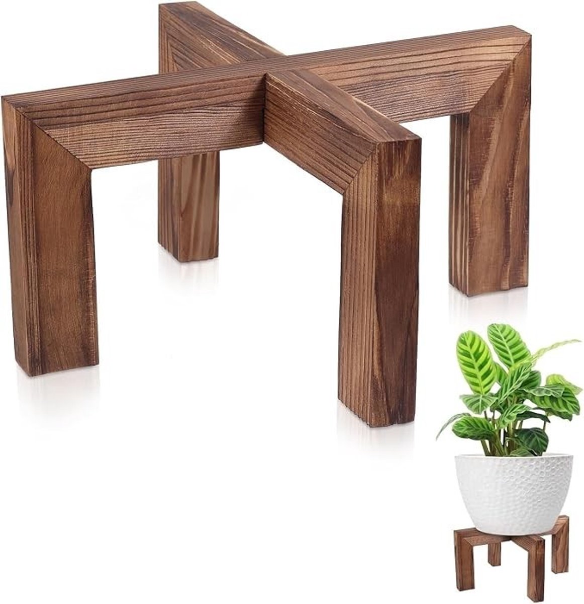PolkaHome Plantenstandaard van grenen hout, kruisvormig ontwerp voor binnen en buiten