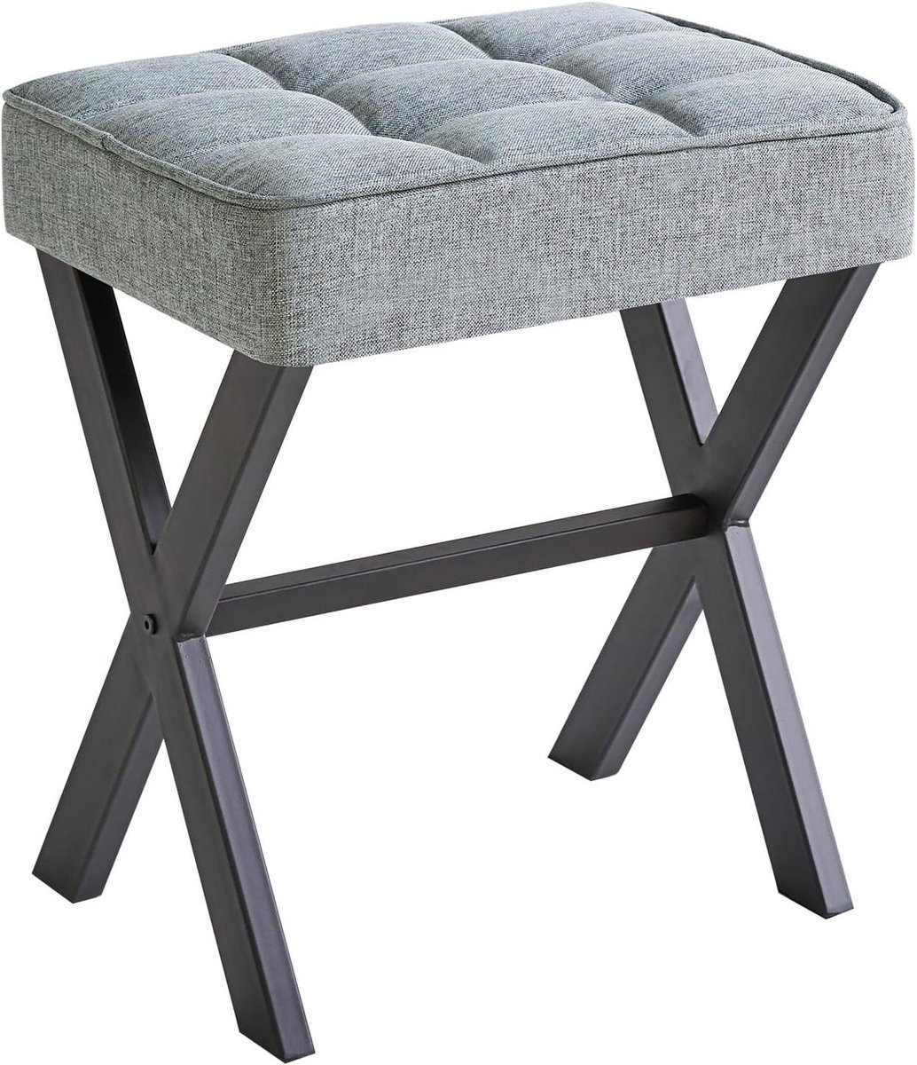Make-up kruk - Ottomaan poef - Comfortabel zitten - Stevige X-poot - 41 x 30 x 45 cm - Blauw Grijs