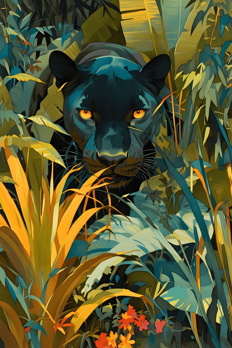 Panter Poster - Zwarte - Krachtige - Dieren - Kunst - Unieke - Elegante - posters - formaat 30x40cm - Wanddecoratie - XS2811MT