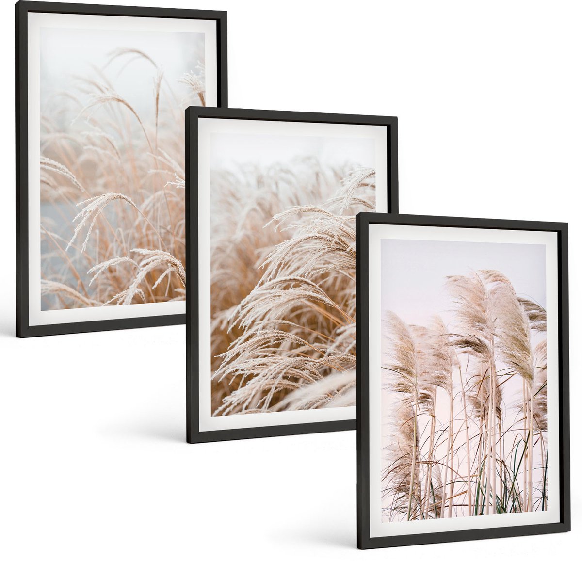 Coloray 3-Delige Schilderij Set - Grasvelden In Delicate Tinten Bruin En Beige. - 40 x 60 cm - Decoratieve Schilderijen - Wanddecoratie - Hal - Muurdecoratie