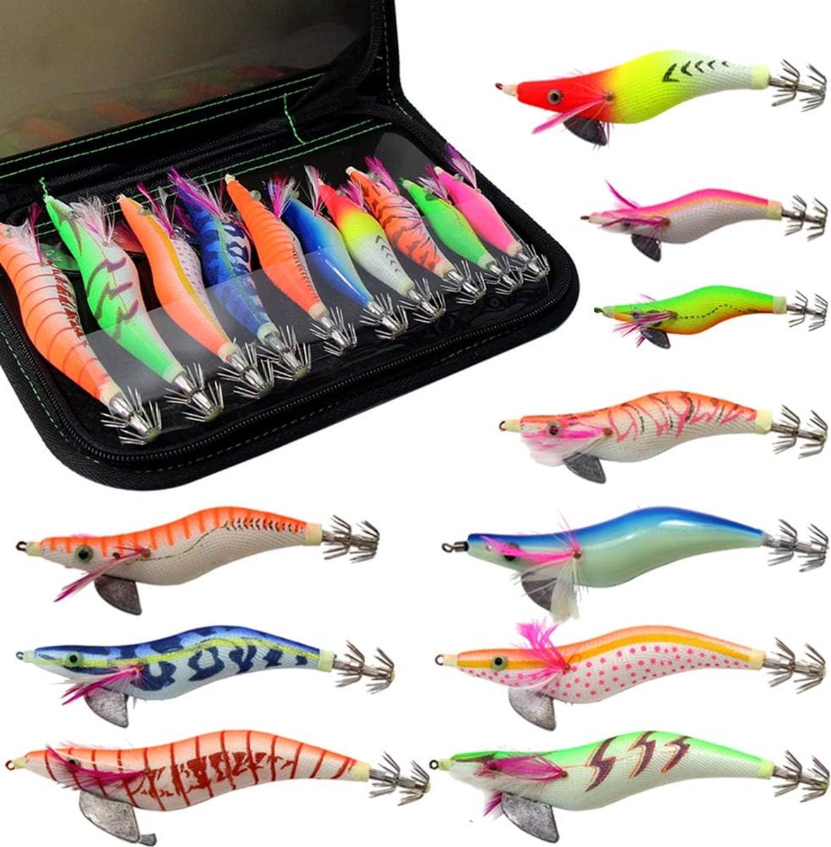 10 x Squid Jig garnalen lokaas voor visvissen in verschillende maten