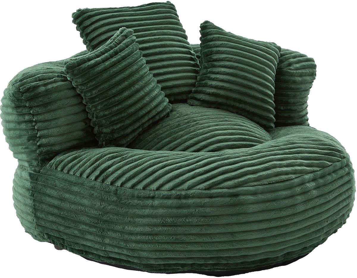 Ropilly Ribfluweel zitzak voor volwassenen - Donkergroene zitzak met hoge rugleuning - Ergonomisch - 3 kussens - 250kg - Woonkamer - 108x108x52cm - Donkergroen Smaragdgroen