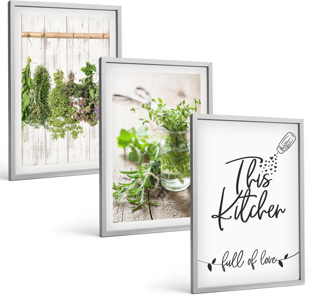 Coloray 3-Delige Schilderij Set - Keukenmotief Inscriptie Gedroogde Kruiden - 40 x 60 cm - Muurdecoratie - Schilderijen Set - Woonkamer - Woonkamer Decoratie