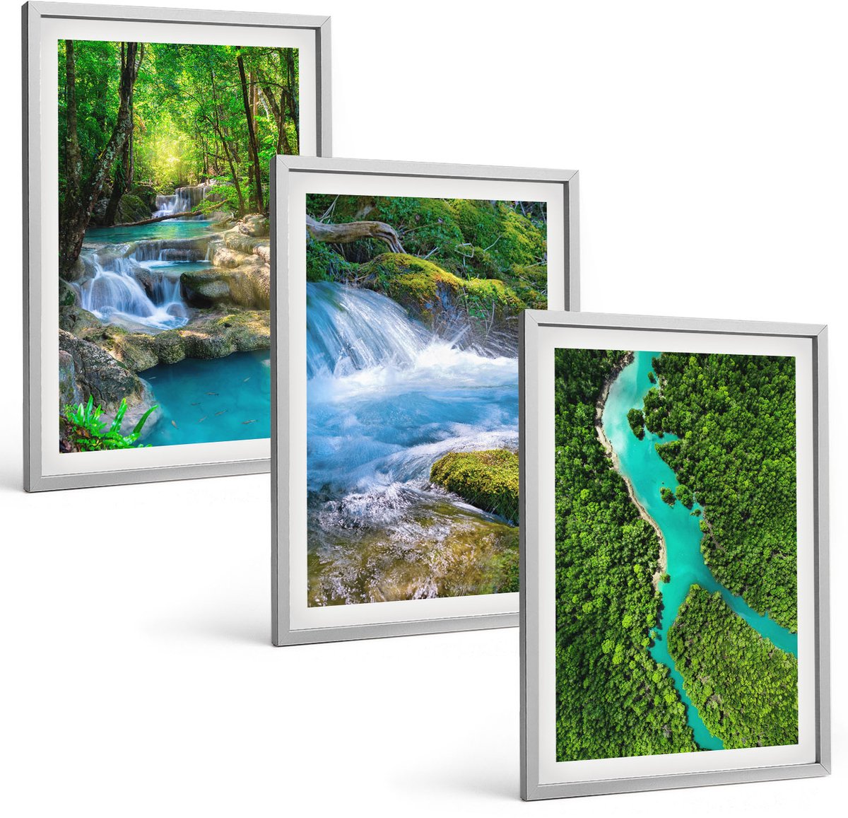 Coloray 3-Delige Schilderij Set - Groene Bossen En Kristalhelder Rivierwater - 40 x 60 cm - Decoratieve Muurdecoratie - Slaapkamer - Wanddecoratie
