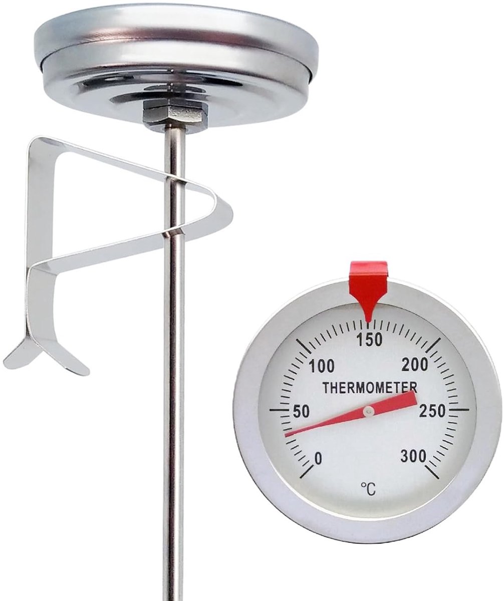 Diepe Frituurthermometer van RVS met Praktische Clip en Lange Probe voor Koken, Vlees, Olie en Vloeistoffen