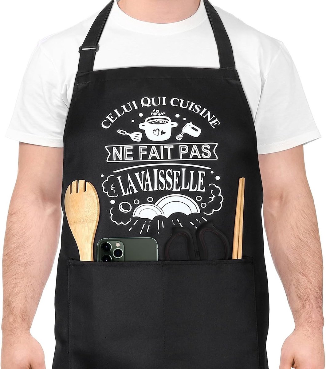 Kookschort voor Mannen, Verstelbaar en Waterdicht BBQ Schort met Zakjes, Perfect Cadeau voor Vaderdag en Koken